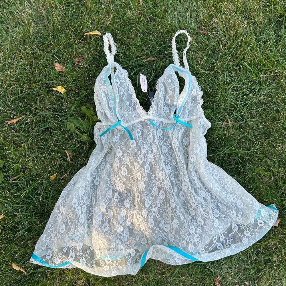 Victoria's Secret Sheer Lace Chemise in White and Blue